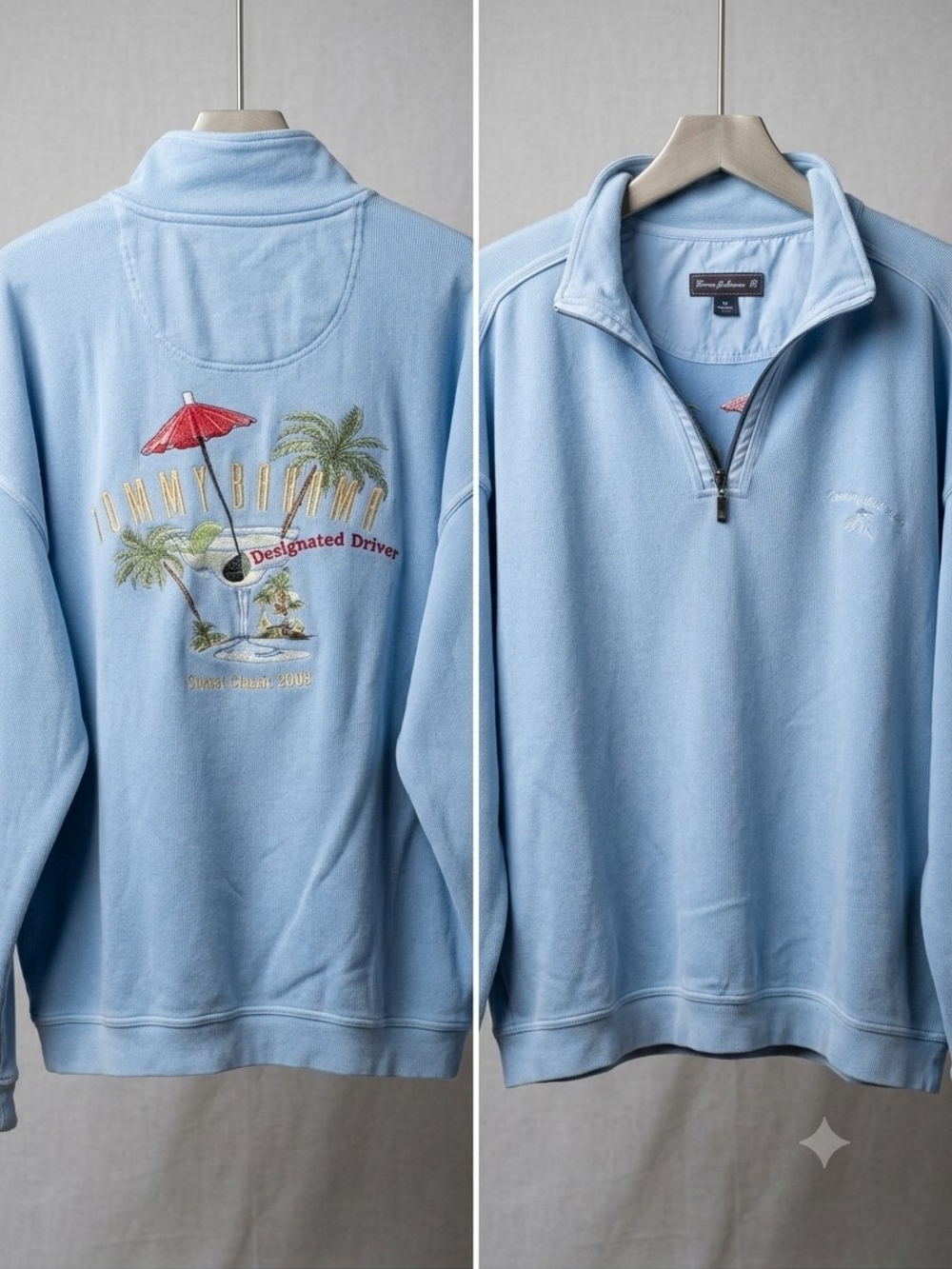Tommy Bahama Light Blue Half-Zip Pullover with Tropical Back Embroidery